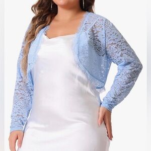 Agnes Orinda Plus Size Women Lace Shrug Long Sleeve Floral Lace Shrugs Top, 3X